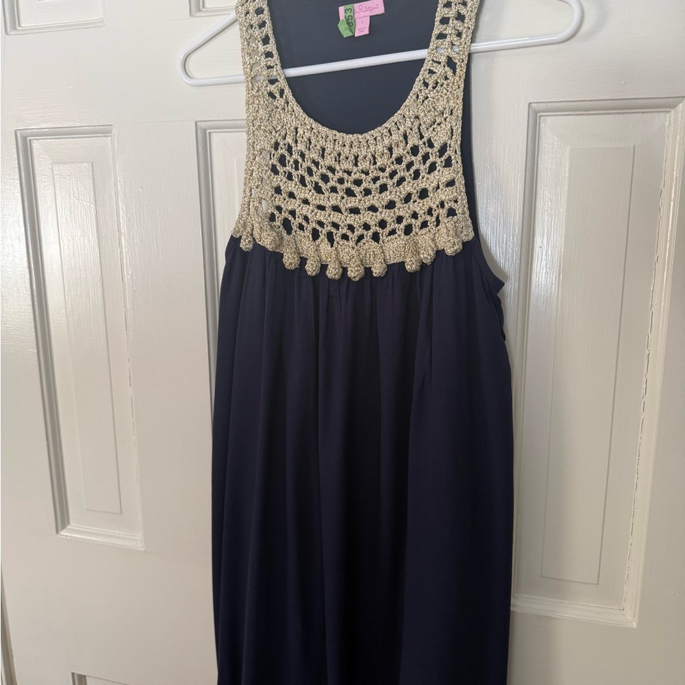 Lilly Pulitzer Navy and Gold  Crochet Dress